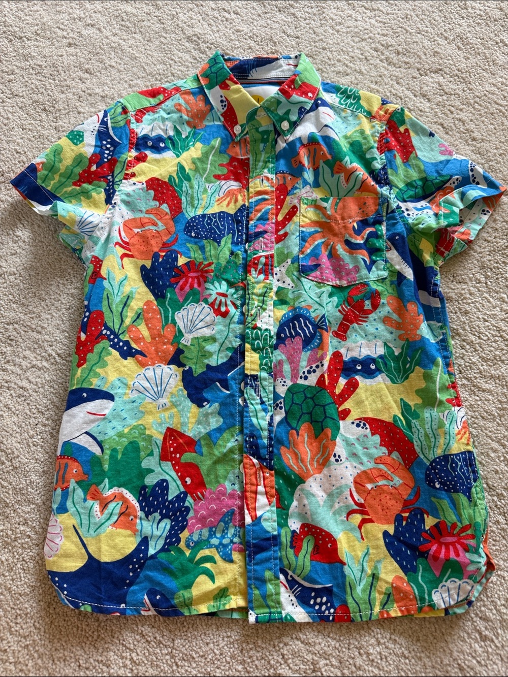 Boden Kids - Colorful Underwater Print Button-Up Shirt, Size 9-10